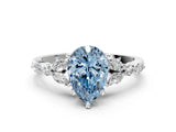 14K White Gold 2.00 Carat Blue VS1 Pear Diamond Solitaire Ring with Side Stones and Four-Prong Setting