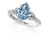 14K White Gold 2.00 Carat Blue VS1 Pear Diamond Solitaire Ring with Side Stones and Four-Prong Setting