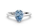 White gold Fancy Blue Pear Cut Diamond Solitaire Ring with Six-Prong Setting and Classic Band_297