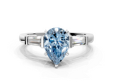 White gold Fancy Blue Pear  Cut Diamond Solitaire Ring with Tapered Baguette Accents and Four-Prong Setting_61