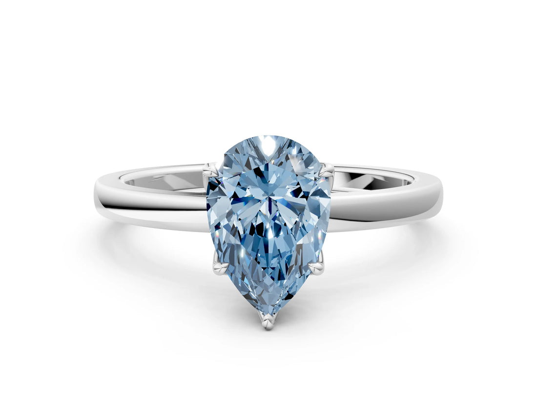 White gold Fancy Blue Pear Cut Diamond Solitaire Ring with Thin Band and Prong Setting_25