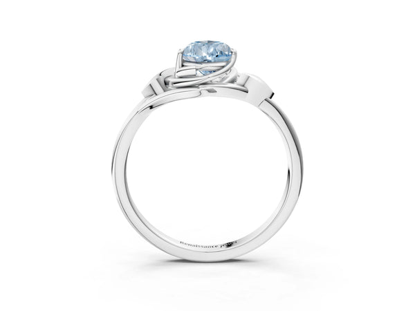 Sterling Silver Pear-Shaped Leaf Bypass Solitaire Engagement Ring Setting for Fancy Blue Center