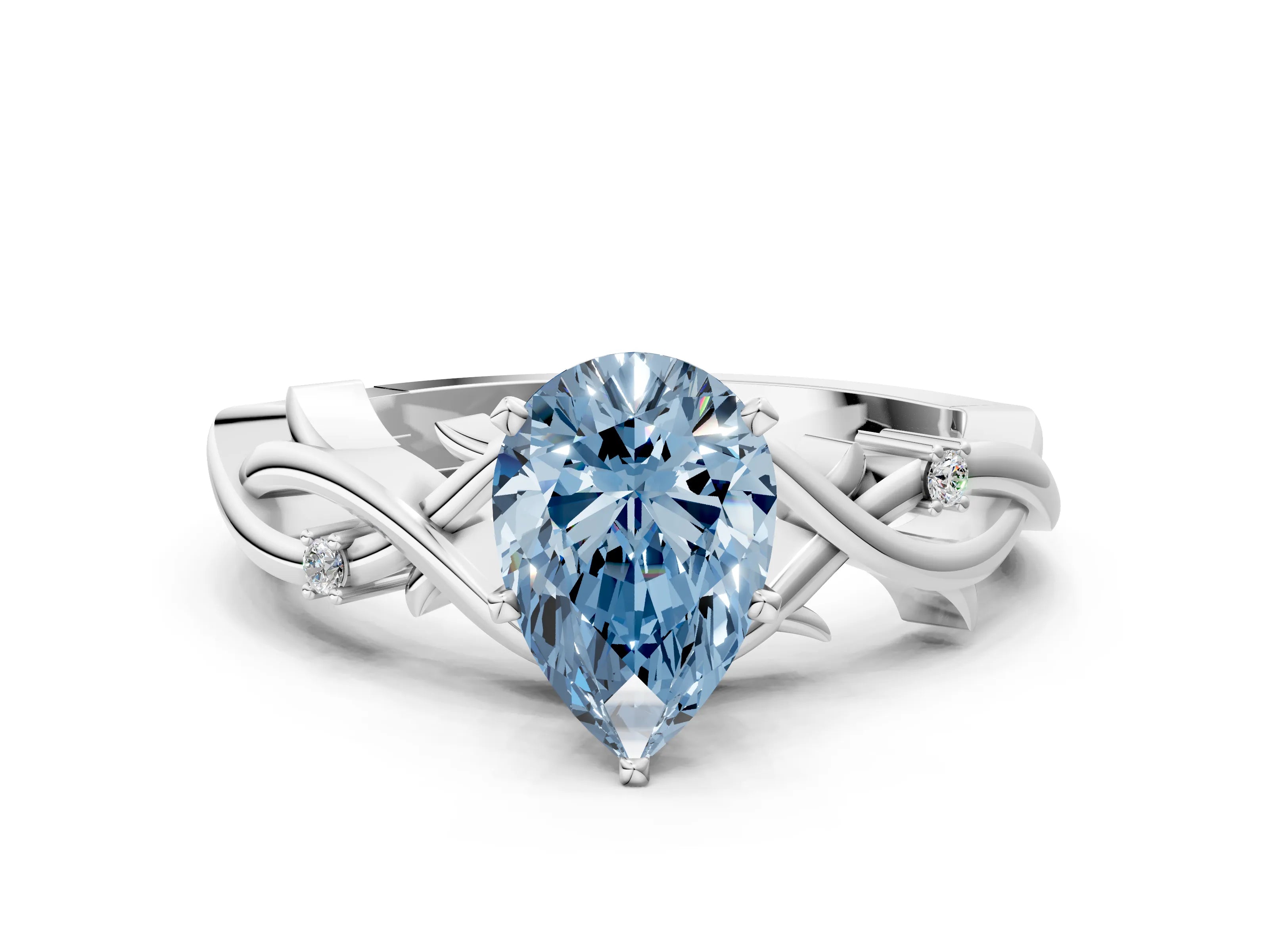 White gold Fancy Blue Pear Cut Diamond Solitaire Ring with Twisted Band and Prong Setting_305