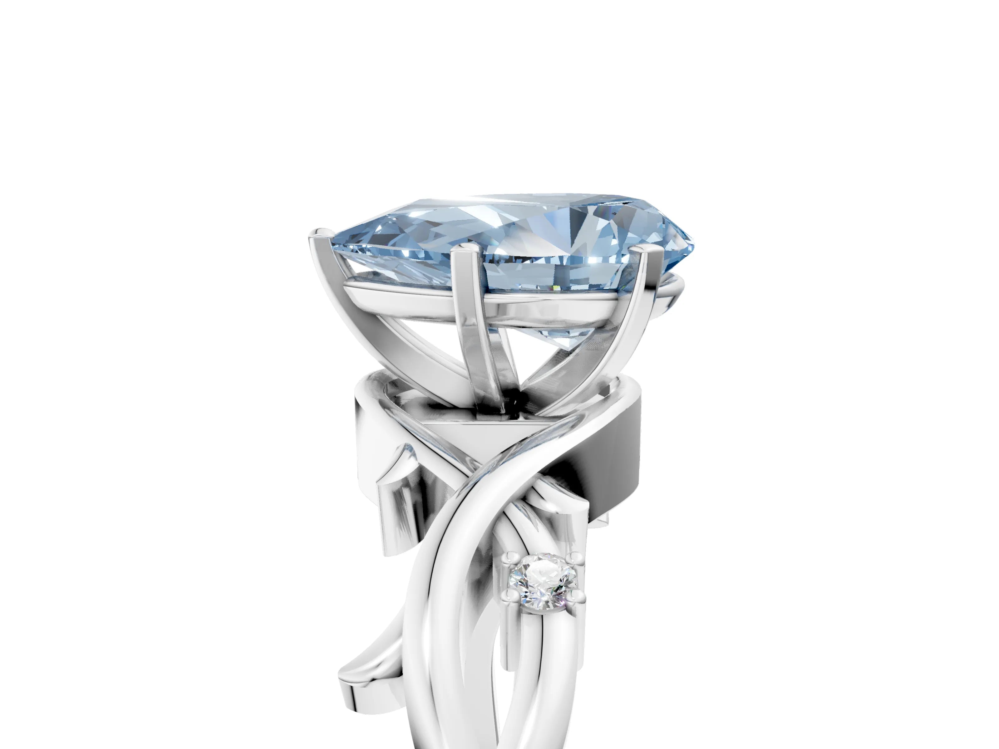 White gold Fancy Blue Pear Cut Diamond Solitaire Ring with Twisted Band and Prong Setting_311