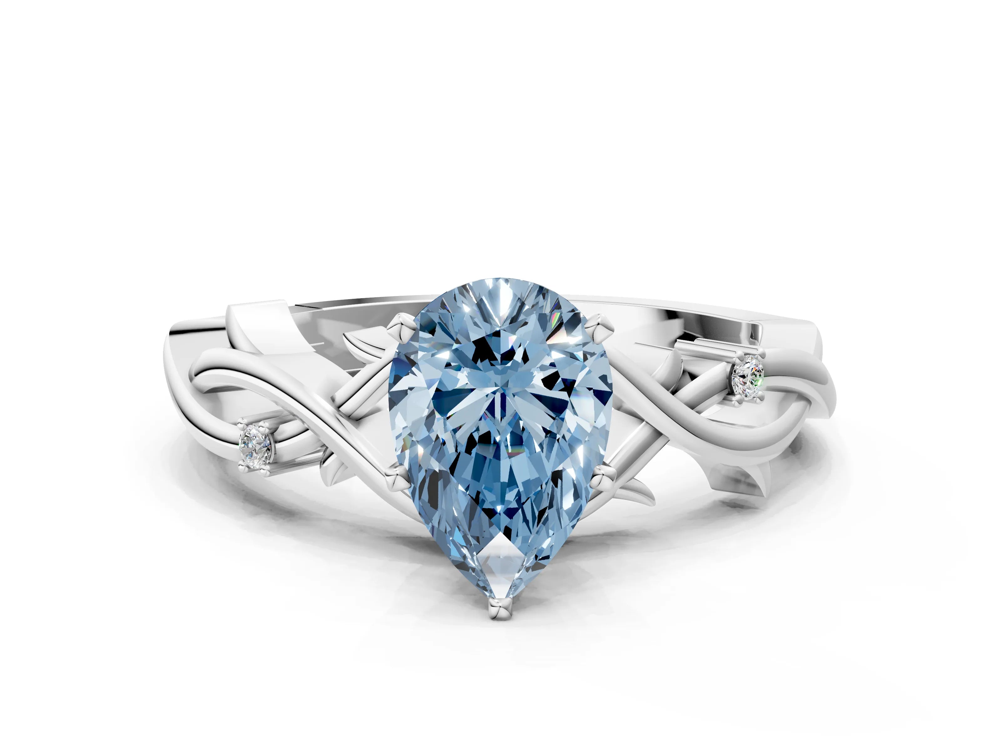 White gold Fancy Blue Pear Cut Diamond Solitaire Ring with Twisted Band and Prong Setting_318