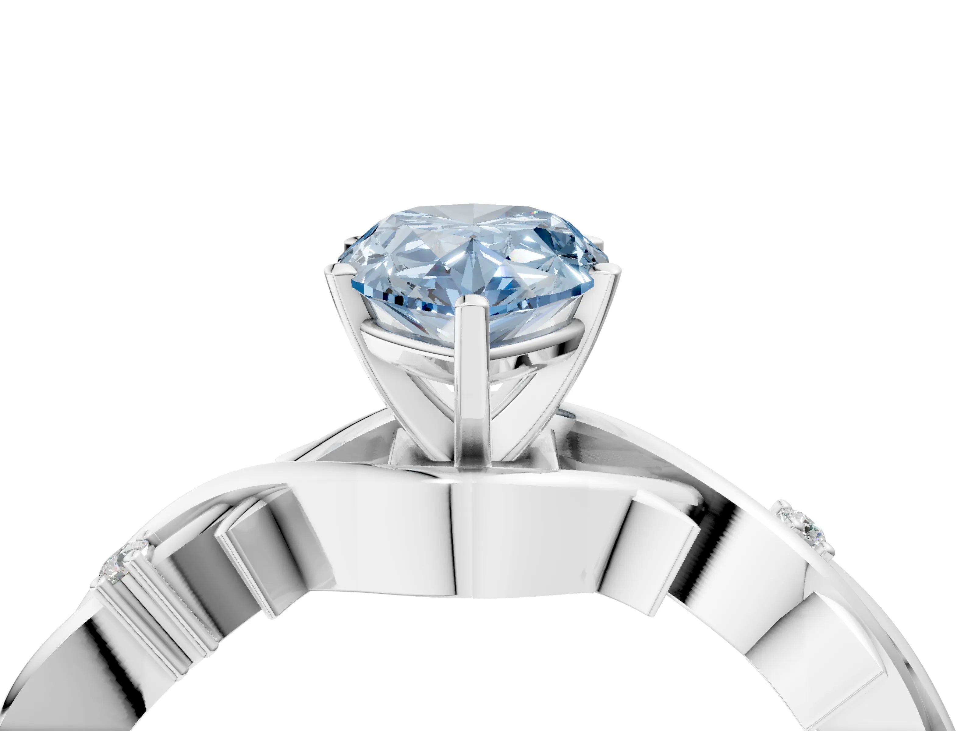 White gold Fancy Blue Pear Cut Diamond Solitaire Ring with Twisted Band and Prong Setting_322