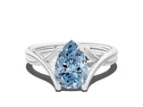 White gold Fancy Blue Pear Cut Diamond Solitaire Twist Band Prong Setting Ring_67