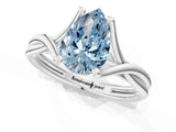 White gold Fancy Blue Pear Cut Diamond Solitaire Twist Band Prong Setting Ring_68
