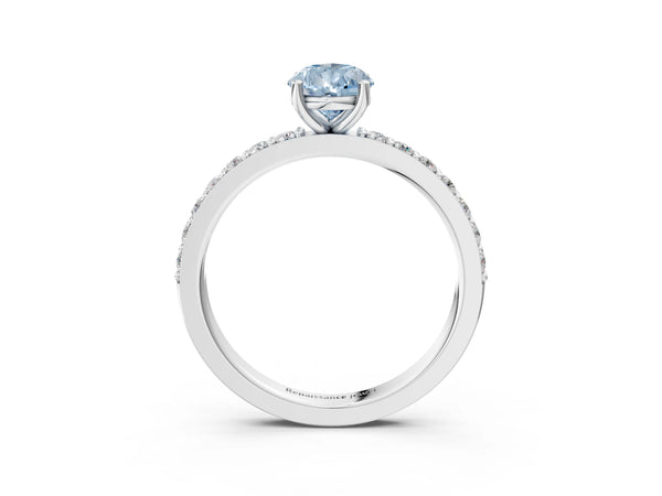 White gold Fancy Blue Pear  Cut Diamond Solitaire with Pave Band and Four-Prong Setting