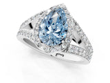 White gold Fancy Blue Pear Cut Diamond Split Shank Halo Ring with Four-Prong Setting_101