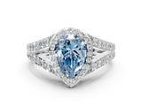 White gold Fancy Blue Pear Cut Diamond Split Shank Halo Ring with Four-Prong Setting_78