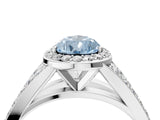 White gold Fancy Blue Pear Cut Diamond Split Shank Halo Ring with Four-Prong Setting_82