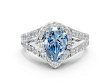 White gold Fancy Blue Pear Cut Diamond Split Shank Halo Ring with Four-Prong Setting_84