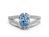 White gold Fancy Blue Pear Cut Diamond Split Shank Pavé Engagement Ring with Four-Prong Setting_69