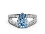 White gold Fancy Blue Pear Cut Diamond Split Shank Ring with Pavé Band and Four-Prong Setting_41