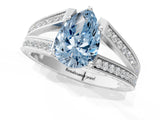 White gold Fancy Blue Pear Cut Diamond Split Shank Ring with Pavé Band and Four-Prong Setting_41