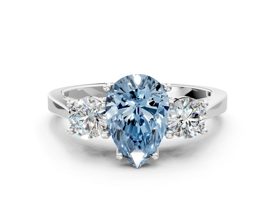 White gold Fancy Blue Pear Cut Diamond Three-Stone Engagement Ring with Prong Setting and Pavé Band_36