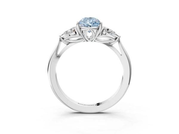 Platinum Pear-Shaped Three Stone Pear Side Engagement Ring Setting for Fancy Blue Center