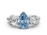 White gold Fancy Blue Pear Cut Diamond Three-Stone Ring with Prong Setting and Classic Band_151