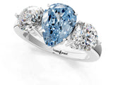 White gold Fancy Blue Pear Cut Diamond Three-Stone Ring with Prong Setting and Classic Band_152
