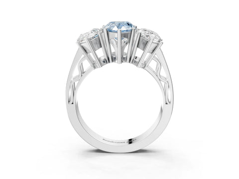 White gold Fancy Blue Pear Cut Diamond Three-Stone Ring with Prong Setting and Textured Band_15