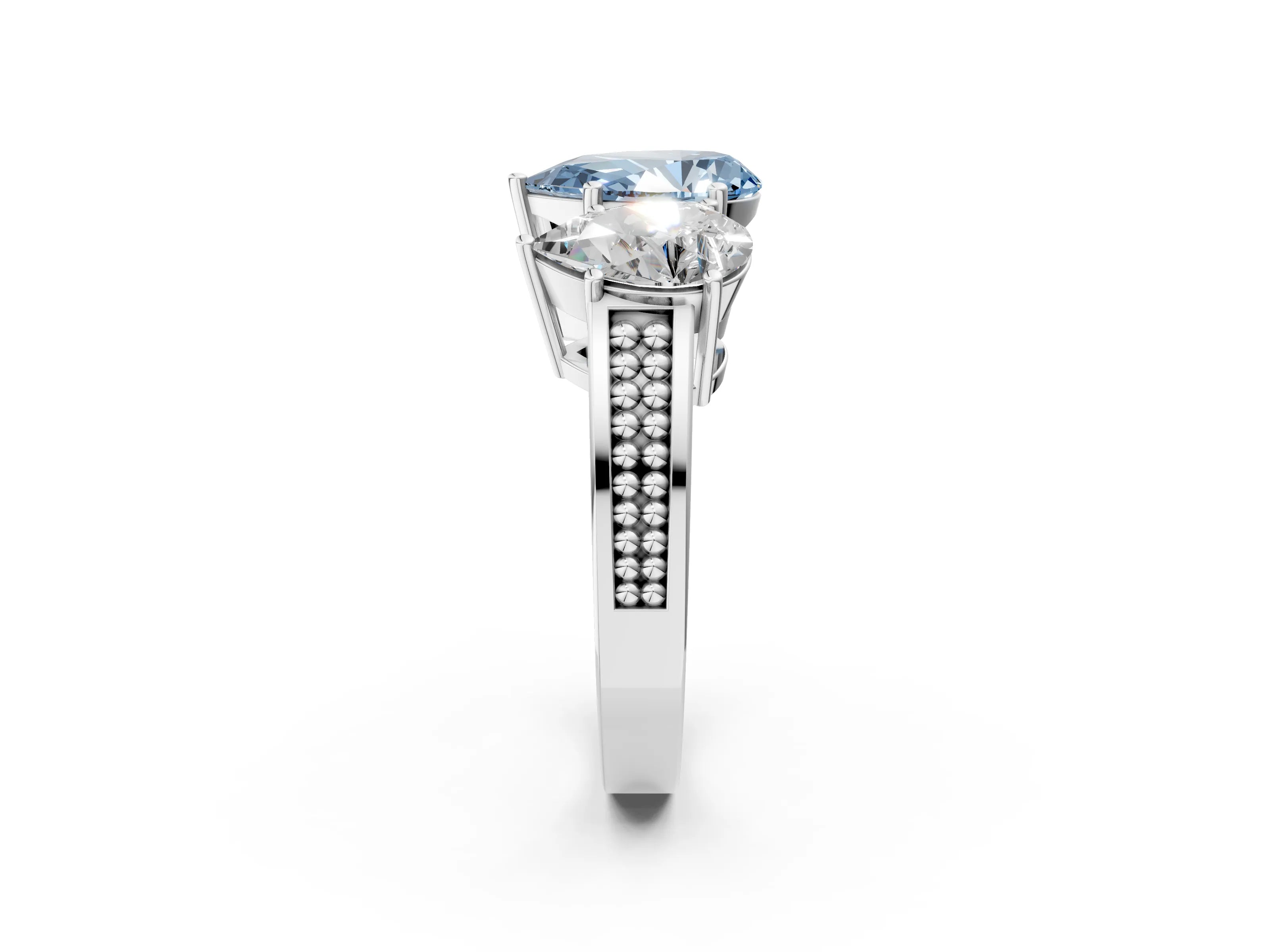 White gold Fancy Blue Pear Cut Diamond Three-Stone Ring with Prong Setting and Textured Band_26