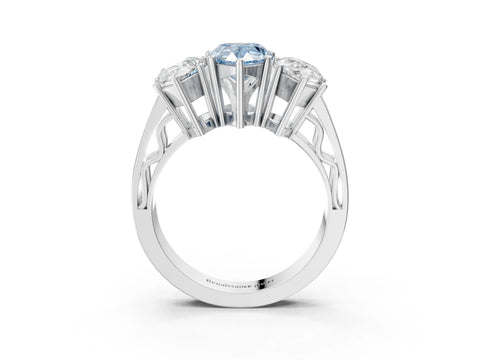 White gold Fancy Blue Pear Cut Diamond Three-Stone Ring with Prong Setting and Textured Band_27