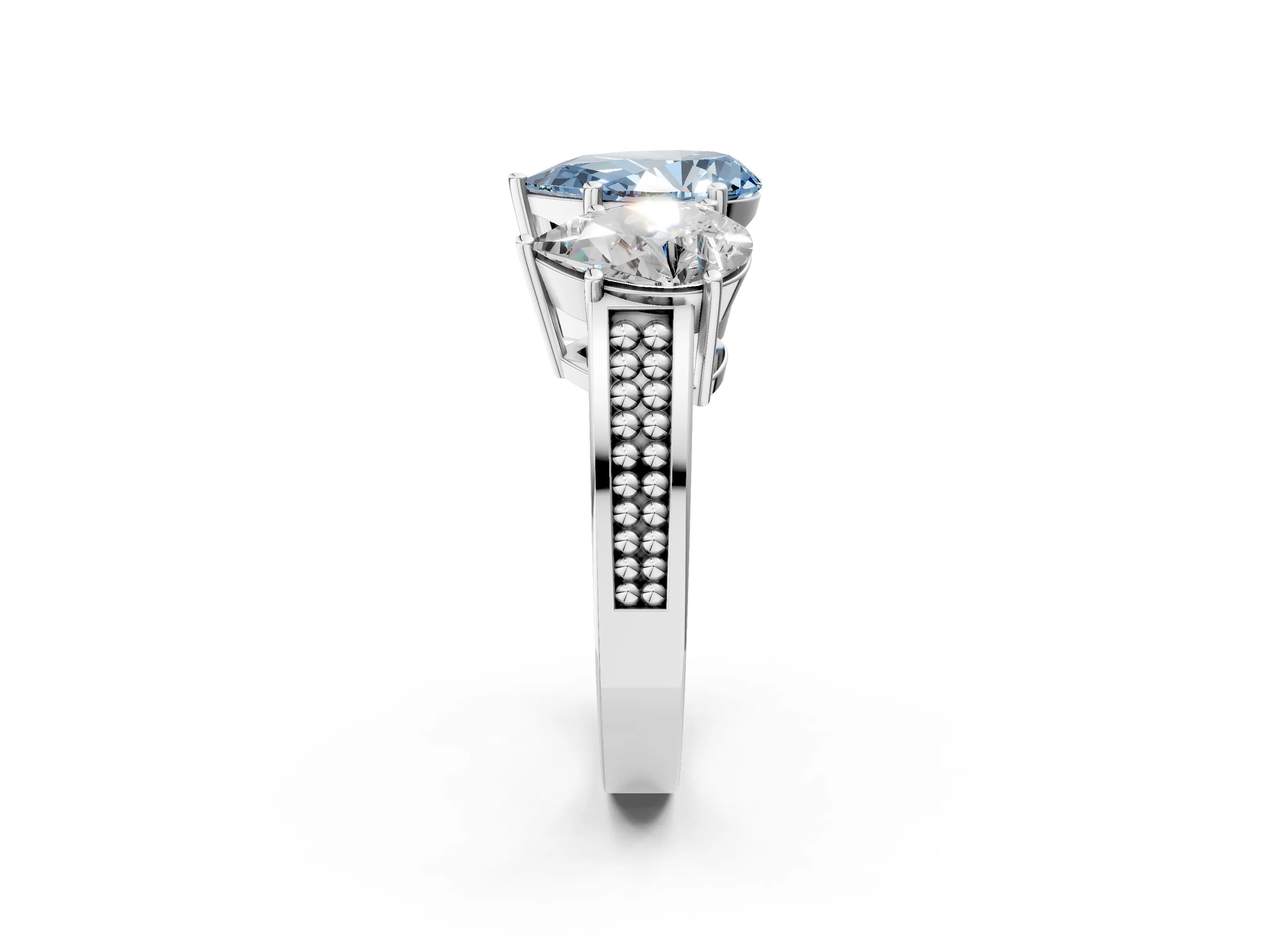 White gold Fancy Blue Pear Cut Diamond Three-Stone Ring with Prong Setting and Textured Band_34