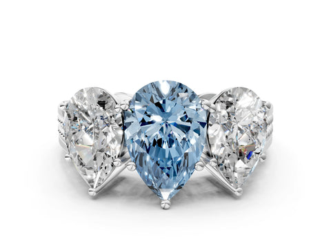 White gold Fancy Blue Pear Cut Diamond Three-Stone Ring with Prong Setting and Textured Band_36