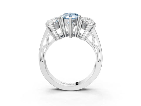 White gold Fancy Blue Pear Cut Diamond Three-Stone Ring with Prong Setting and Textured Band_39