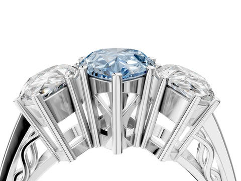 White gold Fancy Blue Pear Cut Diamond Three-Stone Ring with Prong Setting and Textured Band_40