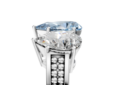 White gold Fancy Blue Pear Cut Diamond Three-Stone Ring with Prong Setting and Textured Band_41