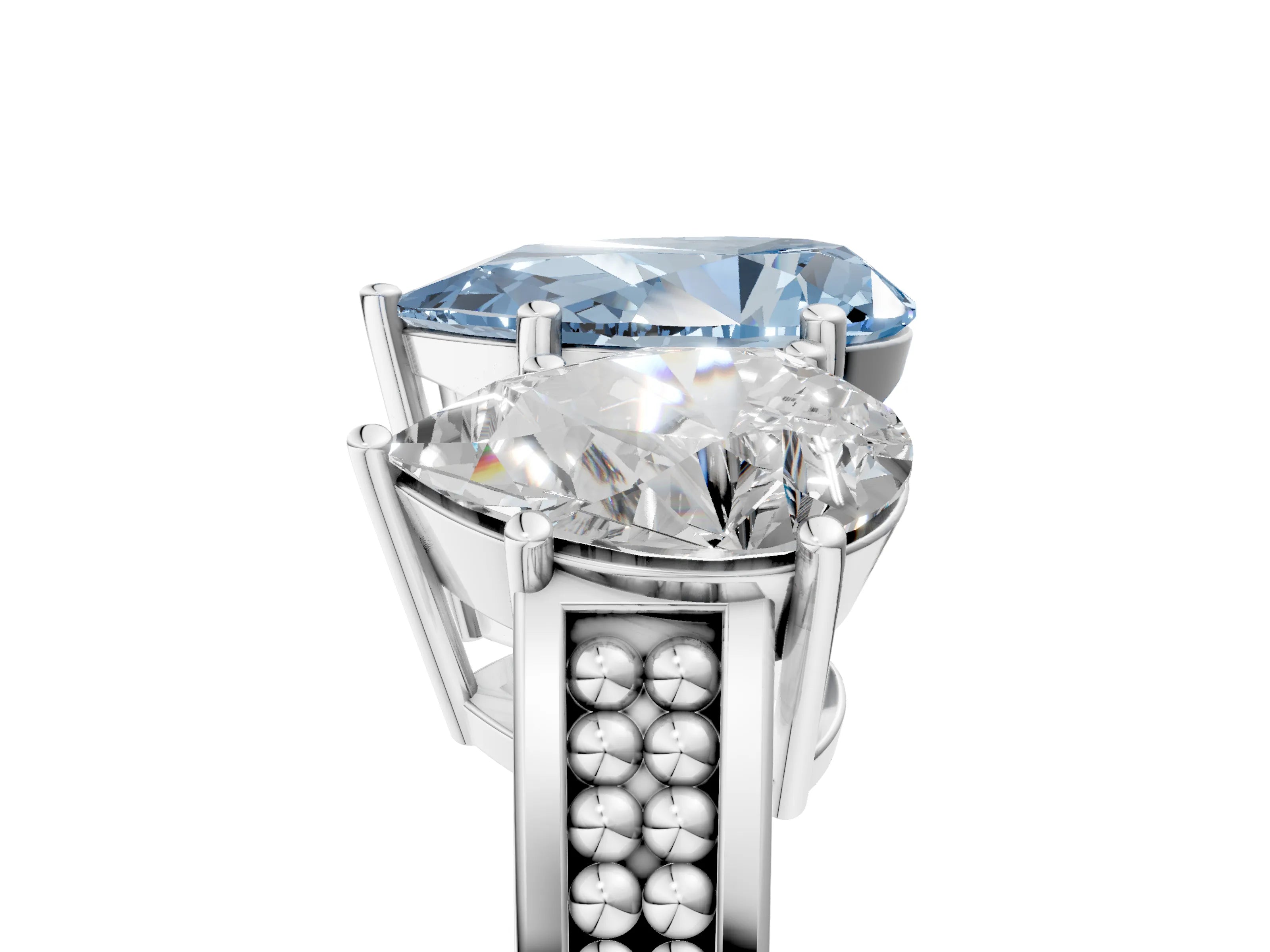 White gold Fancy Blue Pear Cut Diamond Three-Stone Ring with Prong Setting and Textured Band_5