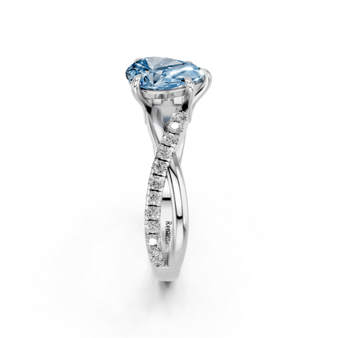 White gold Fancy Blue Pear  Cut Diamond Twist Band Solitaire with Prong Setting_12