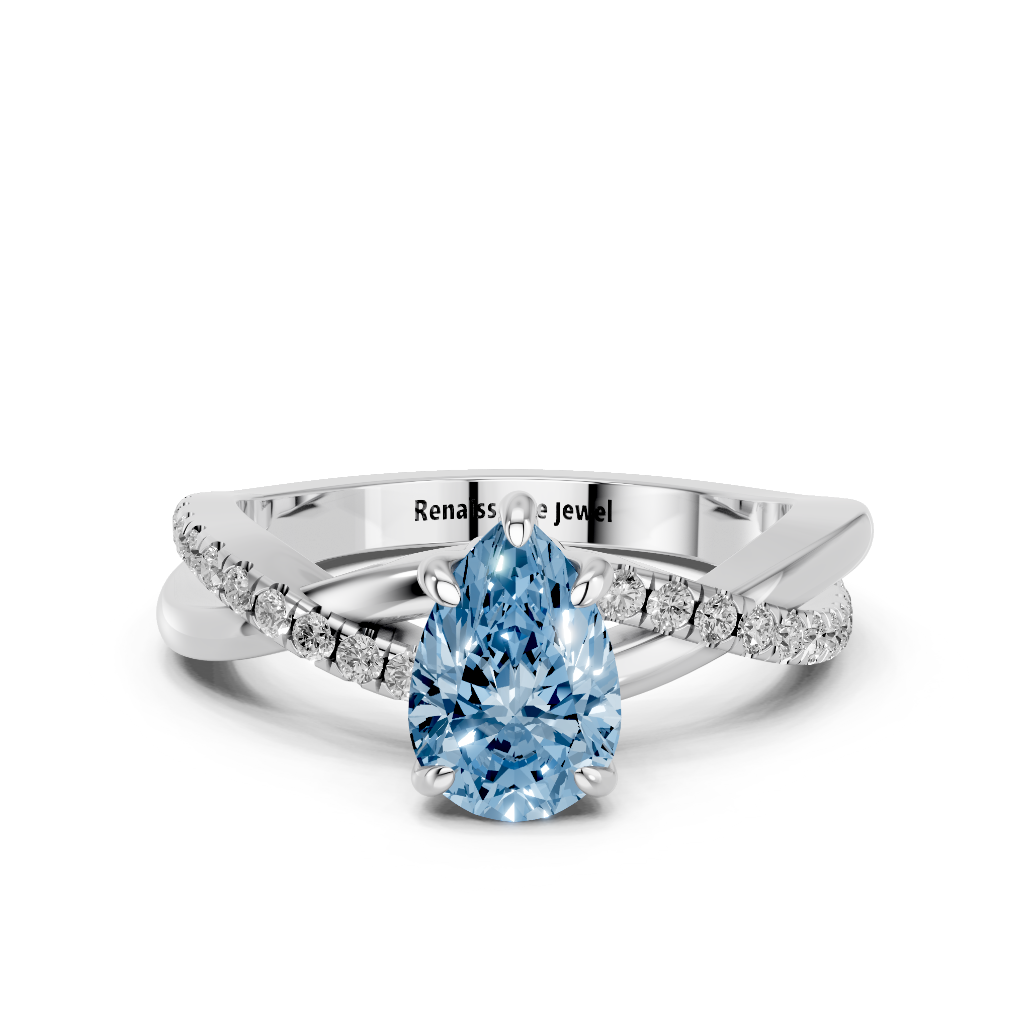 White gold Fancy Blue Pear  Cut Diamond Twist Band Solitaire with Prong Setting_22
