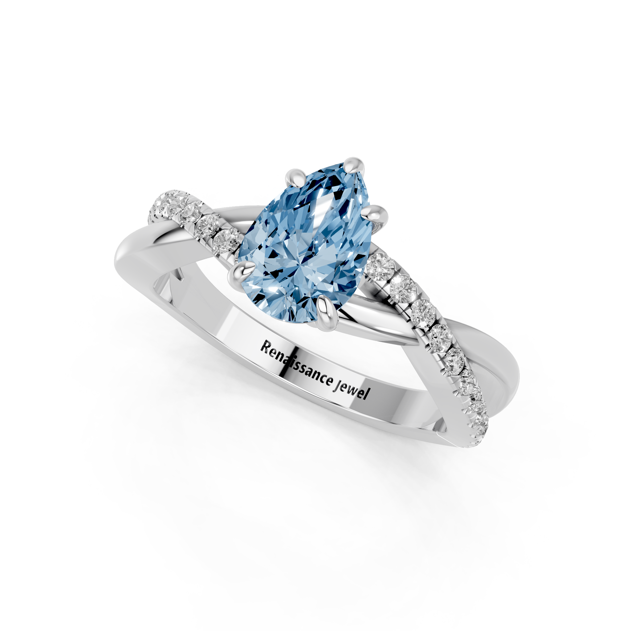 White gold Fancy Blue Pear  Cut Diamond Twist Band Solitaire with Prong Setting_3