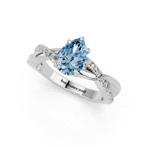 White gold Fancy Blue Pear  Cut Diamond Twist Band Solitaire with Prong Setting_3