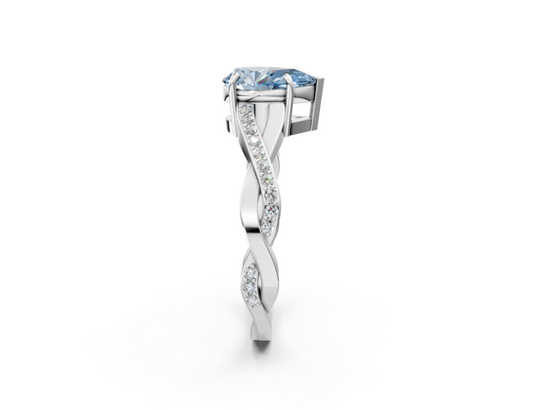White gold Fancy Blue Pear  Cut Diamond Twisted Band Engagement Ring with Prong Setting