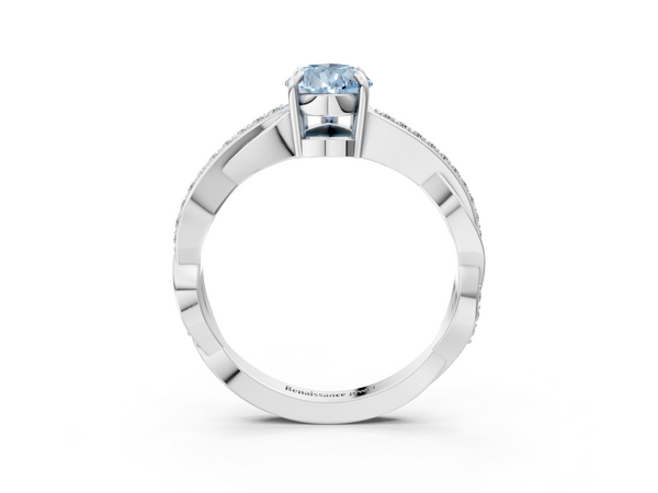 White gold Fancy Blue Pear  Cut Diamond Twisted Band Engagement Ring with Prong Setting