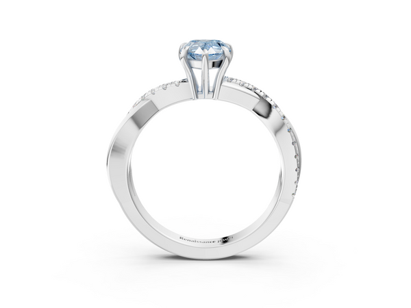 Platinum Fancy Blue Pear  Cut Diamond Twisted Band with Pavé Setting and Four-Prong Setting