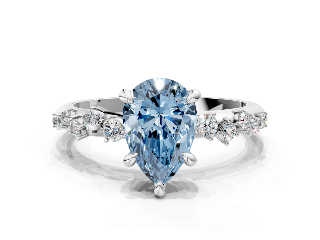 White gold Fancy Blue Pear  Cut Diamond Vine Band with Four-Prong Setting_87