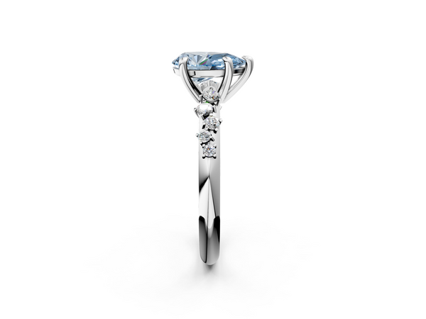 Sterling Silver Pear-Shaped Solitaire Engagement Ring Setting for Fancy Blue Center with Graduated Scattered Accents