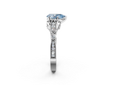 White gold Fancy Blue Pear  Cut Diamond with Milgrain Marquise and Bezel Accents on a Solitaire Band with Prong Setting_235