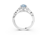 White gold Fancy Blue Pear  Cut Diamond with Milgrain Marquise and Bezel Accents on a Solitaire Band with Prong Setting_236