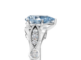 White gold Fancy Blue Pear  Cut Diamond with Milgrain Marquise and Bezel Accents on a Solitaire Band with Prong Setting_246