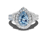 White gold Fancy Blue Pear  Cut Double Halo Diamond Engagement Ring with Pave Band and Four-Prong Setting_37