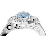 White gold Fancy Blue Pear  Cut Double Halo Diamond Engagement Ring with Pave Band and Four-Prong Setting_42