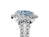 White gold Fancy Blue Pear  Cut Double Halo Diamond Engagement Ring with Pave Band and Four-Prong Setting_43