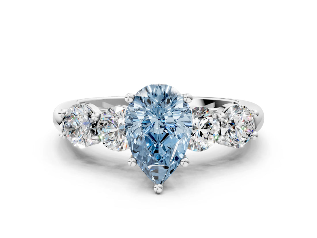 White gold Fancy Blue Pear  Cut Five-Stone Prong Set Diamond Ring with Classic Band_32