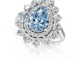 White gold Fancy Blue Pear Cut Halo Cluster Diamond Ring with Pave Band and Four-Prong Setting_1